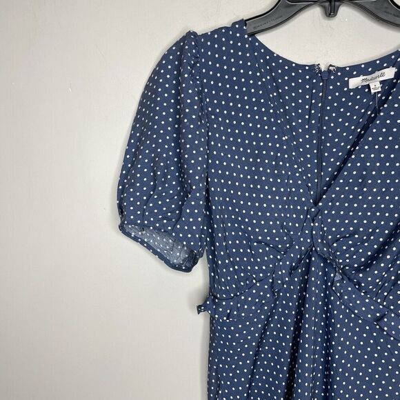 MADEWELL Mini Dress Women 0 Blue Polka Dot Ruffle NEW Puff Sleeve NP106 - Picture 5 of 16